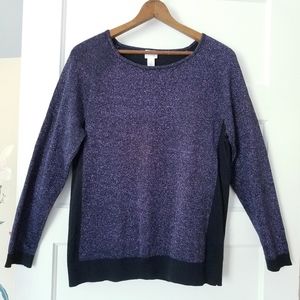 NWT CHICOS 1 Medium Weekend Colorblock Pullover Sweater Top Purple Metallic